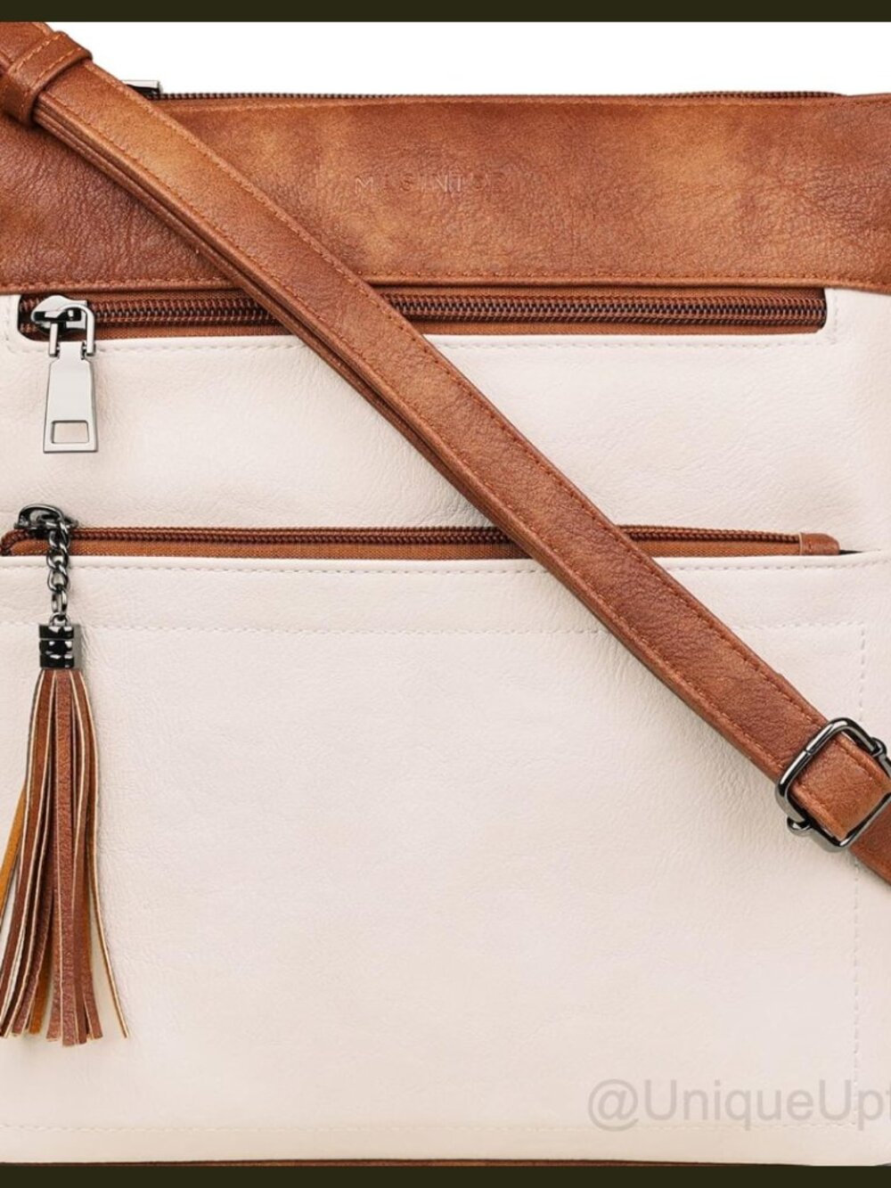 Vegan PU Leather Crossbody Bag Multi Pocket Adjustable Strap